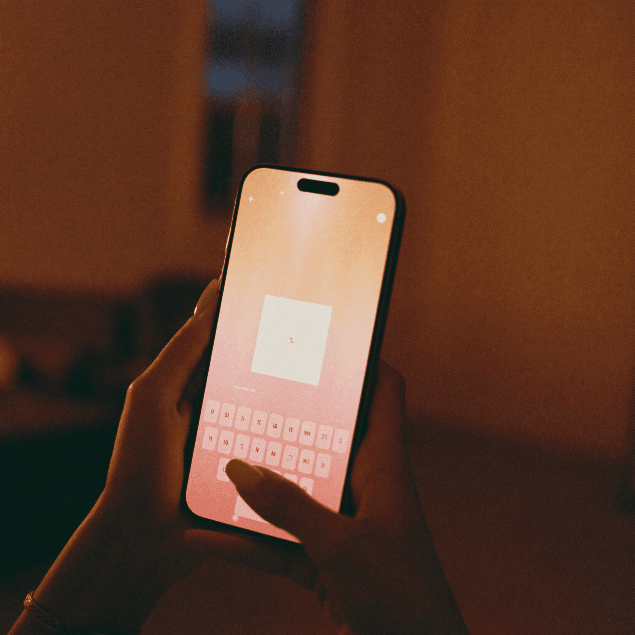 Hands holding a phone with a warm soft glow, low evening light
